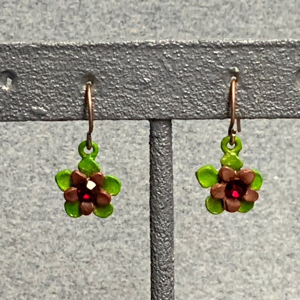 Dangle Pierced Earrings Flower Green Purple Red Rhinestone Gold Hook Retro Boho 14$
